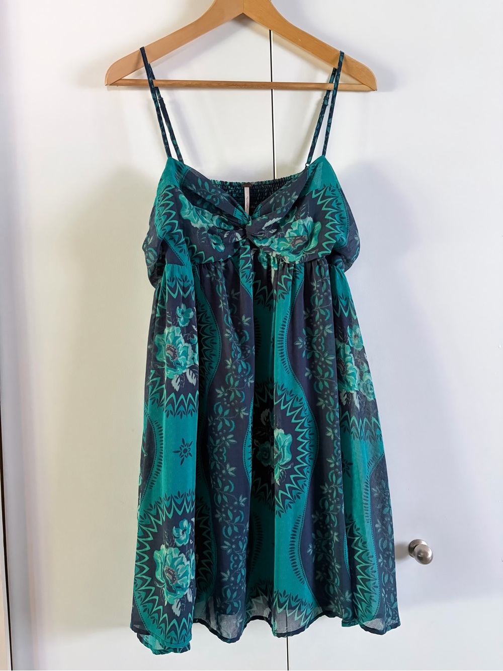 Free People Eternal Spring Teal & Navy Patterned Floral Mini Sundress